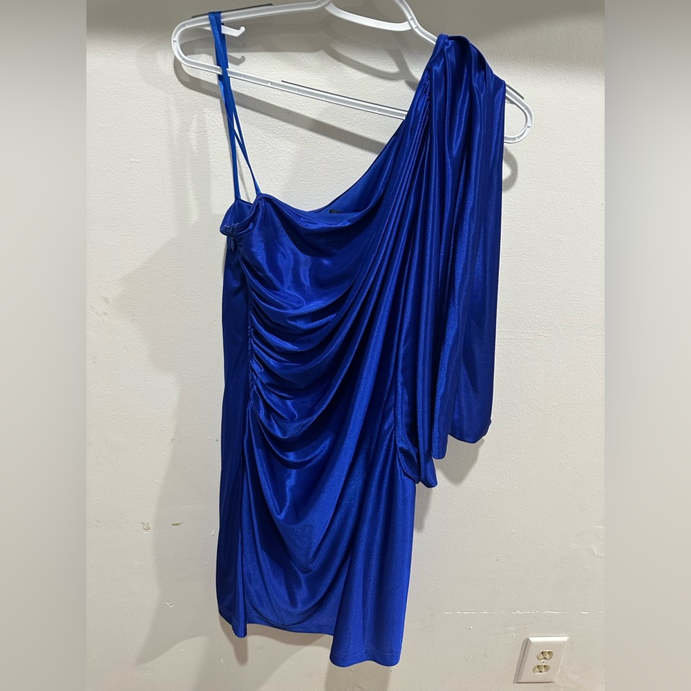 Adrianna Papell Blue Asymmetrical One-Shoulder Cocktail Dress